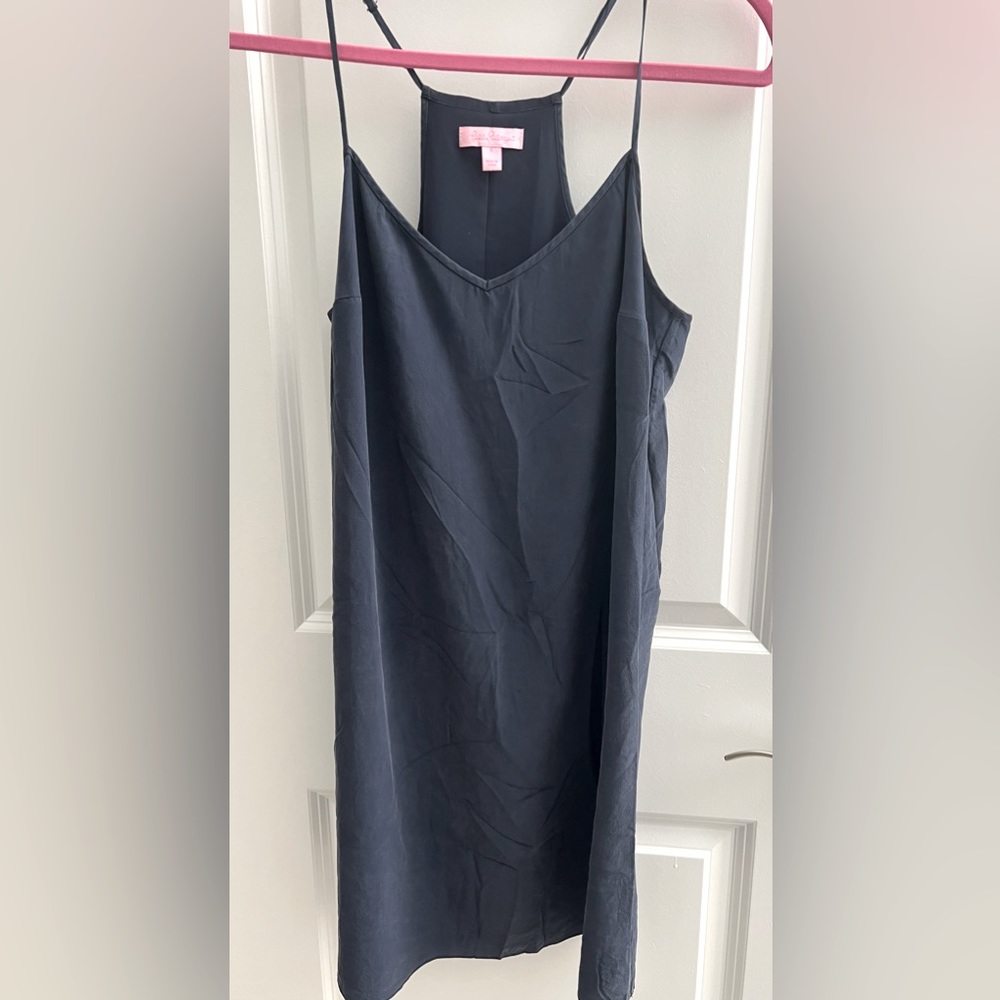 Woman’s Lilly Pulitzer Spaghetti strap silk dress in Navy blue